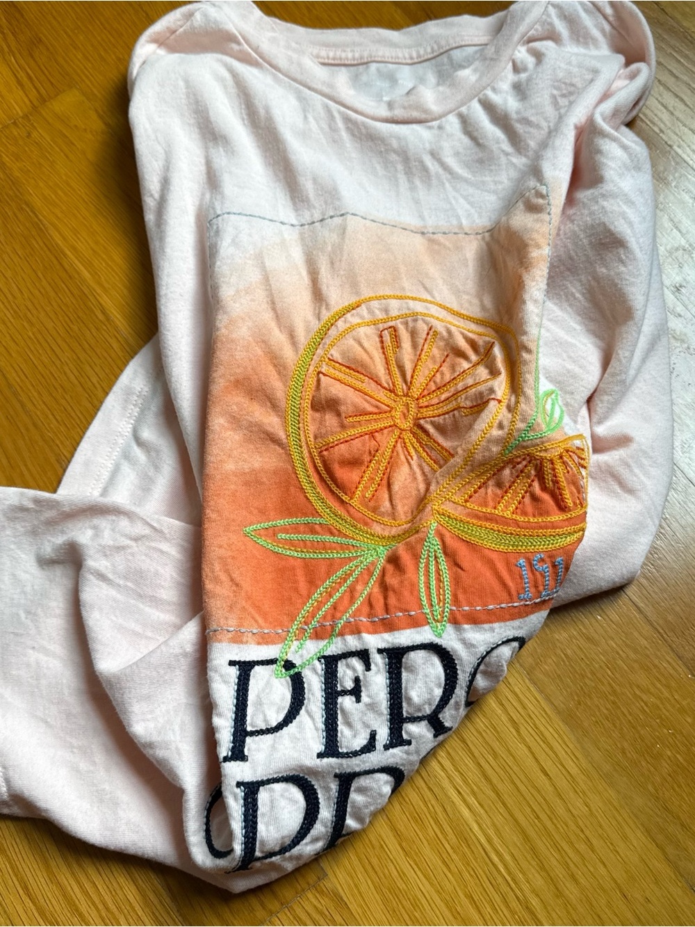 Anthropologie Light Peach Aperol Spritz Graphic Dolman Tee | Size Small - Picture 6 of 6